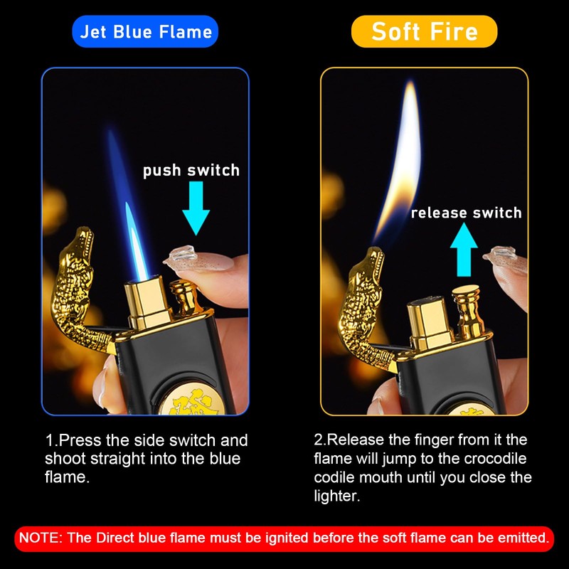 Torch Lighter, Embossed Dragon Cool Lighters - Windproof Adjustable Jet