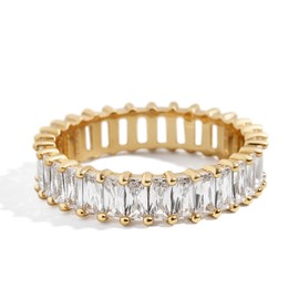 BaubleBar Mini Alidia Cubic Zirconia Ring - Classic Women’s Fashion Ring with Cubic Zirconia Baguette Stones, Gold Plated Brass, Stackable Rings and Bands - Clear - Size 8