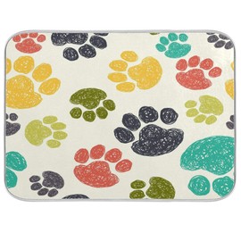 Cute Animal Dog Paw Print Dish Drying Mat Microfiber Ultra Absorbent Reversible Hanging Drainer Pad for Kitchen Counter Washable Large 18x24 inch