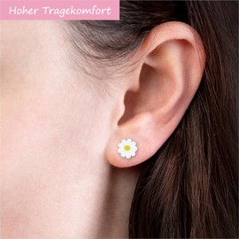 JAYARE Children's Earrings Silver 925 Girls Stud Earrings Daisy 7 mm White Yellow Children's Flower Earrings, Silver