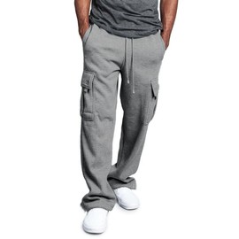 Haibin Zou Lu Men's Cargo Sweatpants Open Bottom Straight Leg Casual Loose Fit Baggy Athletic Jogger Pants with Pockets Grey