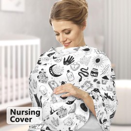 Goth Carseat Covers Baby, Gothic Winter Carseat Cover for Baby, Minky Baby Car Seat Cover for Boy & Girl, Peekaboo Opening Car Seat Canopy for Newborn, Multi Use Mom Nursing Cover, Gothic