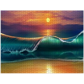 Jigsaw Puzzles 1000 Pieces for Adults -Sunset Beach sea Waves Premium Wooden Perfect Interlocking Clear Printing