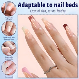 Bellelfin 150Pcs French Tip Press on Nails Long Square Fake Nails Press ons, Glossy French Tip Nails Soft Gel Nail Tips Nude Acrylic False Nails for Nail Art