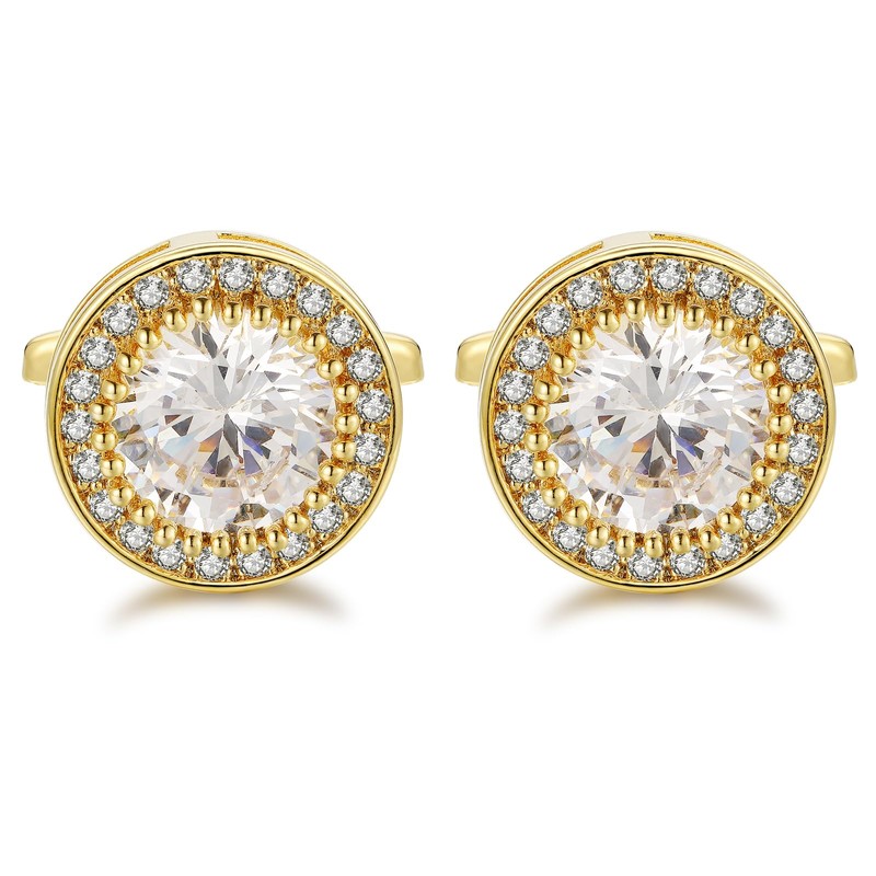 Crystal Cufflinks for Men CZ Cuff Links Sparkle Diamond Gold