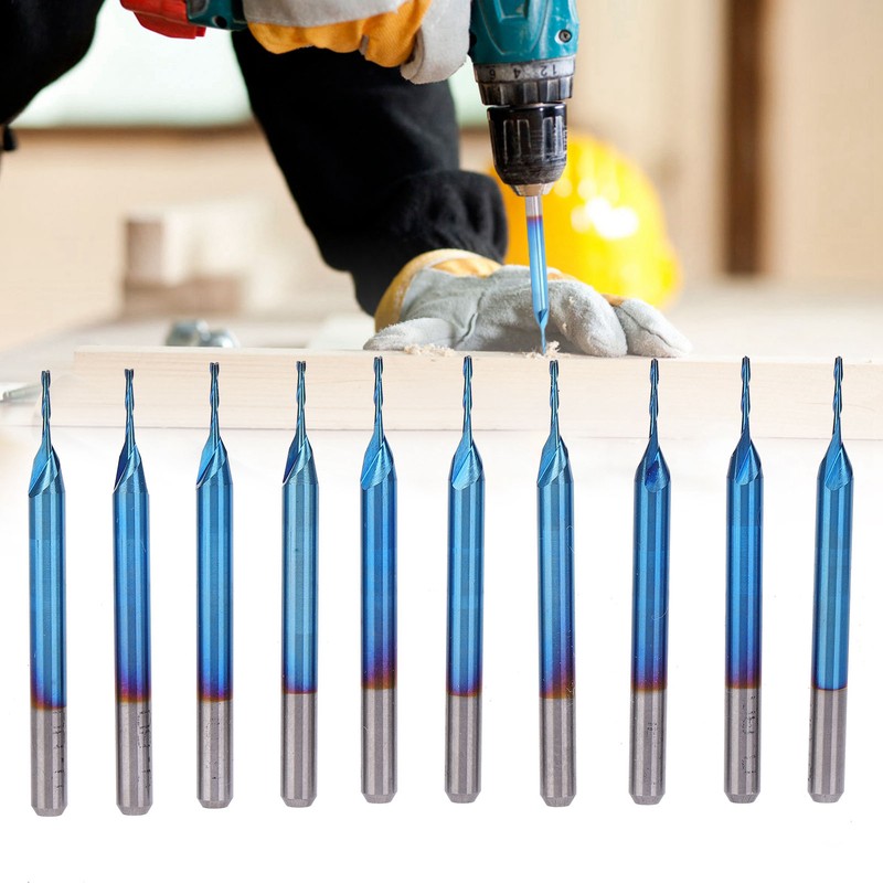 10Pcs 2‑Flute Router Bit Blue Coated Spiral Ball End Mill