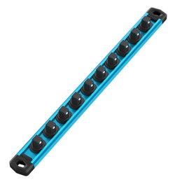 WORKPRO Magnetic Socket Organizer, 3/8-Inch Drive Aluminum Alloy Socket Rail, Heavy Duty Socket Holder, Socket Rack Kit 3/8-Inch x 10 Clips Sky Blue(Socket not Included)