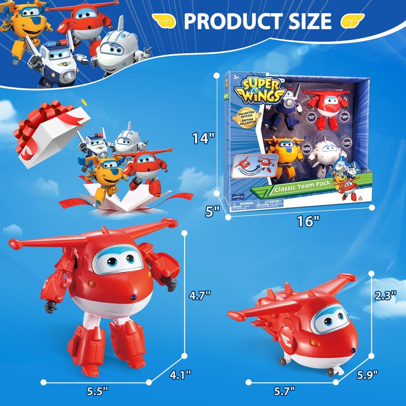 Super Wings 5" Transformable Toys 4-Pack Action Figure Tobot, Transforming