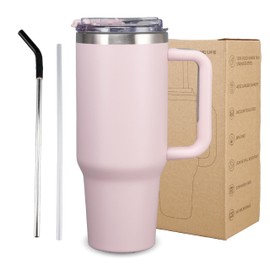 MYGLADERLIFE 40oz Tumbler With Handle and Straw, Insulated Water Bottle, Stainless Steel Tumblers, Leak Proof, Cupholder Friendly, Gifts for Women Men, For Coffee, GYM, Travel, Pink