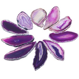 Shanxing Undrilled Purple Agate Slices Geode Irregular Stone Healing Crystal for Wedding Place Cards Reiki Desk Decor, Set of 10, Each 1.8-3.1inch/45-80mm Long