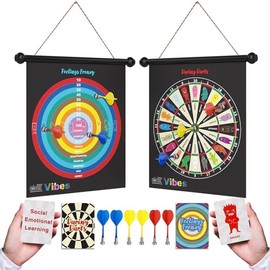 Vibes Therapy Games for Teens & Kids 6+ | 2-in-1 Feelings Dartboard Games | CBT Social Emotional Games | Anger Management Tool for Emotional Regulation & Social Skills | for Professionals & Families