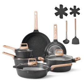 17-Piece Granite Nonstick Induction Cookware Set Pots Pans for Kitchen RV Cooking for Frying Sauce SauQuantity of Cookware: 6, color: Black Color