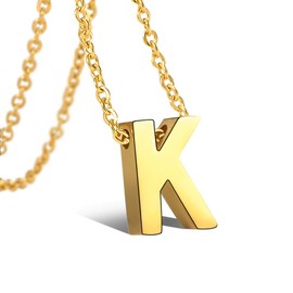 VU100 Initial Letter K Necklace for Women Girls-Stainless Steel Alphabet Script Letter Pendant Gold Tone, Mom Daughter Sister Wedding Birthday Gift, Jewellery 18inch Chain
