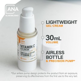 All Natural Advice Crema de ojos con vitamina C para ojeras, líneas finas e hidratación de elevación, con ácido hialurónico, jojoba orgánica y vitamina E, crema iluminadora debajo de los ojos (1 onza líquida)