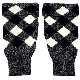 Scottish Kilt Diced Hose Tops Acrylic, Formal Diced Kilt Hose Tops, diamond pattern kilt Hose Tops For Mens (Black and White, Large)