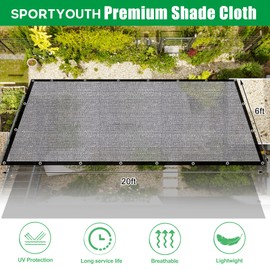 SPORTYOUTH 40% Shade Cloth for Garden, 6x20 ft Mesh Tarp with Grommets, UV Resistant Black Sunblock Sun Shade Netting Cover for Greenhouse, Plants Vegetables Growing, Patio, Chicken Coop