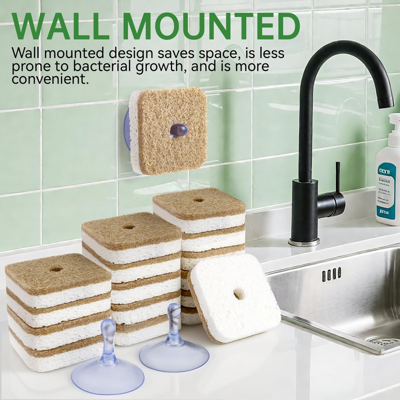 16 Pack Biodegradable Natural Kitchen Sponges, Compostable Cellulose & Coconut​​