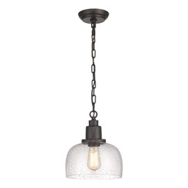 EAPUDUN 1-Pack Farmhouse Pendant Light, 1-Light Industrial Hanging Light Fixture with 9.3" Round Seeded Glass Shade, Dark Bronze Finish, Vintage Ceiling Lighting for Kitchen Island & Dining Room