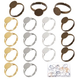 SUNNYCLUE 1 Box 52Pcs 4 Color Adjustable Ring Base Blank Rings Flat 10mm Finger Ring Blanks Setting Gold Silver Cabochon Bezel Tray Rings for Jewelry Findings Ring Making Kit Craft DIY Beginner Women