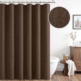 ANRODUO Linen Shower Curtain, Fabric Shower Curtain with 12 Metal Hooks, Waterproof Heavy Duty Polyester, Button Hole Design, Machine Washable for Bathroom Hotel Bathtub, W72xL72, Brown