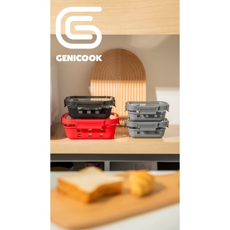 GENICOOK Borosilicate Glass Meal and Food Storage Containers with Silicone