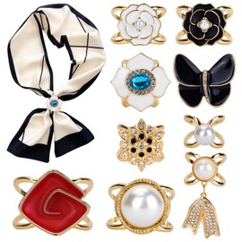SITAKEGS Scarf Clips, Pack of 9 Scarf Clip Buckle Silk Scarves Clip Pearl Floral Enamel Scarf Ring, Clothing T-Shirt Scarf Brooches Buckle Elegant Diamante Metallic Clasp for Women Girls, Metal