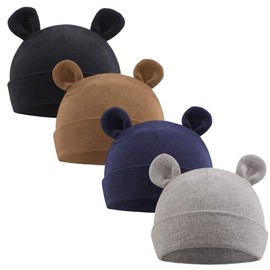 XIAOHAWANG Baby Hat Newborn Girls Boys Hat Baby Beanie Cotton for 0-12 Months Babies Unisex First Hat, Black + navy + grey + brown