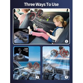 Car Fan for Backseat for Kids 360° Rotatable Dual Head USB Powered Car Fans that Blow Cold Air 3 Speed Wind Desk Fan Low Noise with Locking Clip Suction Cup for Vehicles SUV RV Truck 5V/2A