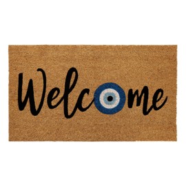 IRONGATE Welcome Doormat - Non Slip Dirt Trapping Evil Eye Coco Coir Door Mat - Low Profile Front Doormat - Indoor Outdoor Durable Easy Clean High Traffic Area Patio Entryway Door Mat - 17x30 inches