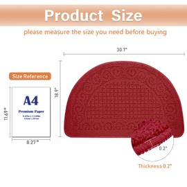 Echaprey Half Round Non-Slip Kitchen Bathroom Toilet Doormat Floor Rug Mat Keeps Your Floors Clean Home Decor (Large, Red)