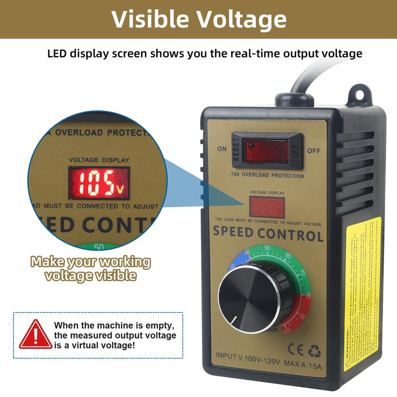 AC Motor Speed Controller - Adjustable 100V-120V & 15A Max,