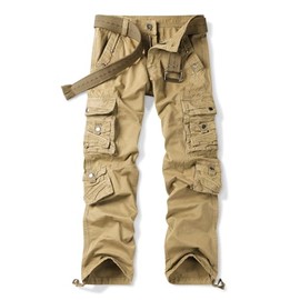 OCHENTA Men's Cotton Casual Cargo Work Pants Baggy Travel Hiking with Multi Pockets Khaki Tag 34
