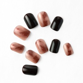 ClawArts Elegant Amber & Black Gel Press On Nails - Short Square Press On Nails for Office - 24 Pcs, 12 Sizes - Fake Nails - No Glue Needed - Glossy & Durable - Lasting Up to 2 Weeks