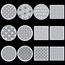 ORIGACH 12 Pcs Plastic Sashiko Stencils Embroidery Sashiko Templates with Traditional Japanese Patterns for Drawing Lines Plastic Embroidery Pattern Stencils for Hand Quilting and Embroidery