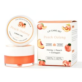 Benatu Lip Sleeping Mask & Sugar Exfoliator Scrub Set, Hydrating Overnight Plumper & Moisturizer Care Gift for Women with Silicone Applicators for Cracked & Dry Lips (Peach Oolong)