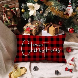 DFXSZ Christmas Throw Pillow Covers 12x20 Inch Set of 2 Merry Christmas Farmhouse Decorations Believe Holiday Decor Throw Cushion Case for Home Couch
