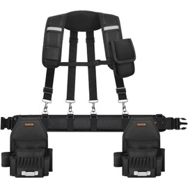 rubertyle Tool Belt for men | For persons under 178cm in height and 170lbs in weight only | With Suspenders | Detachable & Adjustable Tool Pouch Bag | Electrician,Carpenter,Construction