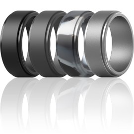 ThunderFit Silicone Wedding Rings for Men, Flat Step Edge - 10mm Wide - 2.5mm Thick (Black, Dark Grey, Grey Camo, Gunmetal - Size 13.5 - 14 (23mm))