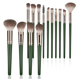 Cepillos de maquillaje, 14 juegos de cepillo de maquillaje para PC con 2 batiadoras de belleza, Set de cepillo de maquillaje de viaje para maquillaje de base, corrector de ojos, rubor y cepillo de sombras de ojos (verde)
