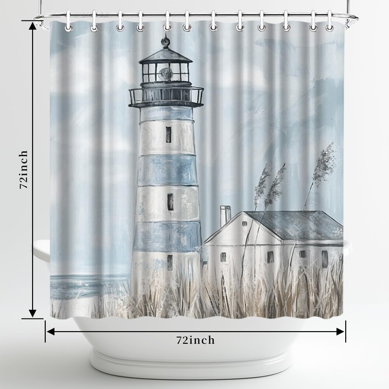 LeAquaNook Nautical Lighthouse Shower Curtain for Bathroom Blue Ocean Painting