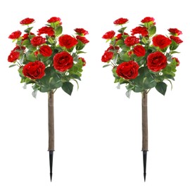 Sunnyglade 35.5" Set of 2 Artificial Camellia Tree, Faux White Camellia Flowers Plant with Spike Fake Silk Flora Topiary Plants Tree for Indoor, Garden, Yard, Porch, Patio Decoration