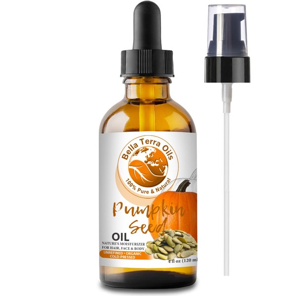 NEW Pumpkin Seed Oil. 4oz. Cold-pressed. Unrefined. Organic. 100% Pure. Anti-aging. Hexane-free. Fights Wrinkles. Softens Hair. Natural Moisturizer. For Hair, Face, Body, Nails, Beard, Stretch Marks.