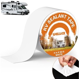 WELLUCK RV Roof Tape Sealant Roofing Tape, 4 Inch X 50 Foot Natural White RV Tape for Roof Repair Camper Trailer Boat Sealing Leak Repair, UV & Waterproof