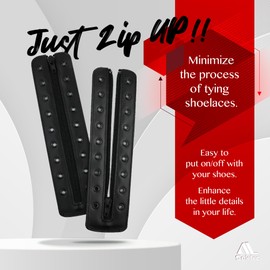 Soletec Leather Lace-in Boot Zipper Inserts for All Brands, Tieless Shoe Laces, 9 Black Eyelets, 1 Pair, Black