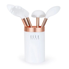 Kitchen Elle Decor 6-Piece Nylon Silicone Kitchen Utensil Set with Holder Marbled Handle