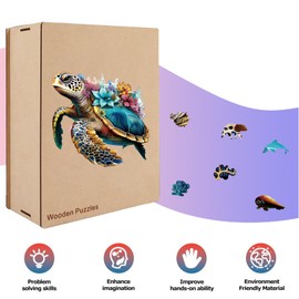 Holzpuzzle Erwachsene, einzigartige Holz Puzzle, Wooden Puzzle, Meeresschildkröten XL