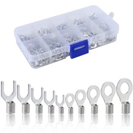 Kigauru 320 Pcs Non-Insulated Wire Connectors Kit Tin-Plated Copper 22-16/16-14/14-12 AWG Gauge Wire Lugs Ring Terminal & Fork Connector Crimp Electric Wire Terminals Tool