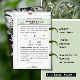 Sow Right Seeds - White Sage Seed for Planting - Non-GMO Heirloom Packet with Instructions for Planting and Growing a Home Herb Garden - Indoors or Outdoors - Make Your Own Herbal Incense (1)