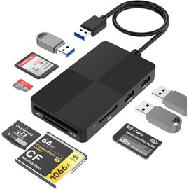8 in 1 Multi Memory Card Reader, USB3.0 Multi Card Reader Hub for SD TF CF XD MS Micro SD Card, SD Card Reader USB Hub 3.0 for Windows/Mac/Linux/Android for USB Stick MS MMC UHS-I SDXC SDHC CFI