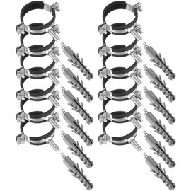 Pipe Clamp 50 mm: 12 Screw Pipe Clamp + 12 Dowels + Hanger Screws, Pipe Holder, Pipe Mounting, Wall Hose Clamp with Rubber Insert for Plumbers, Round Pipes, Ventilation Ducts, Pack of 36